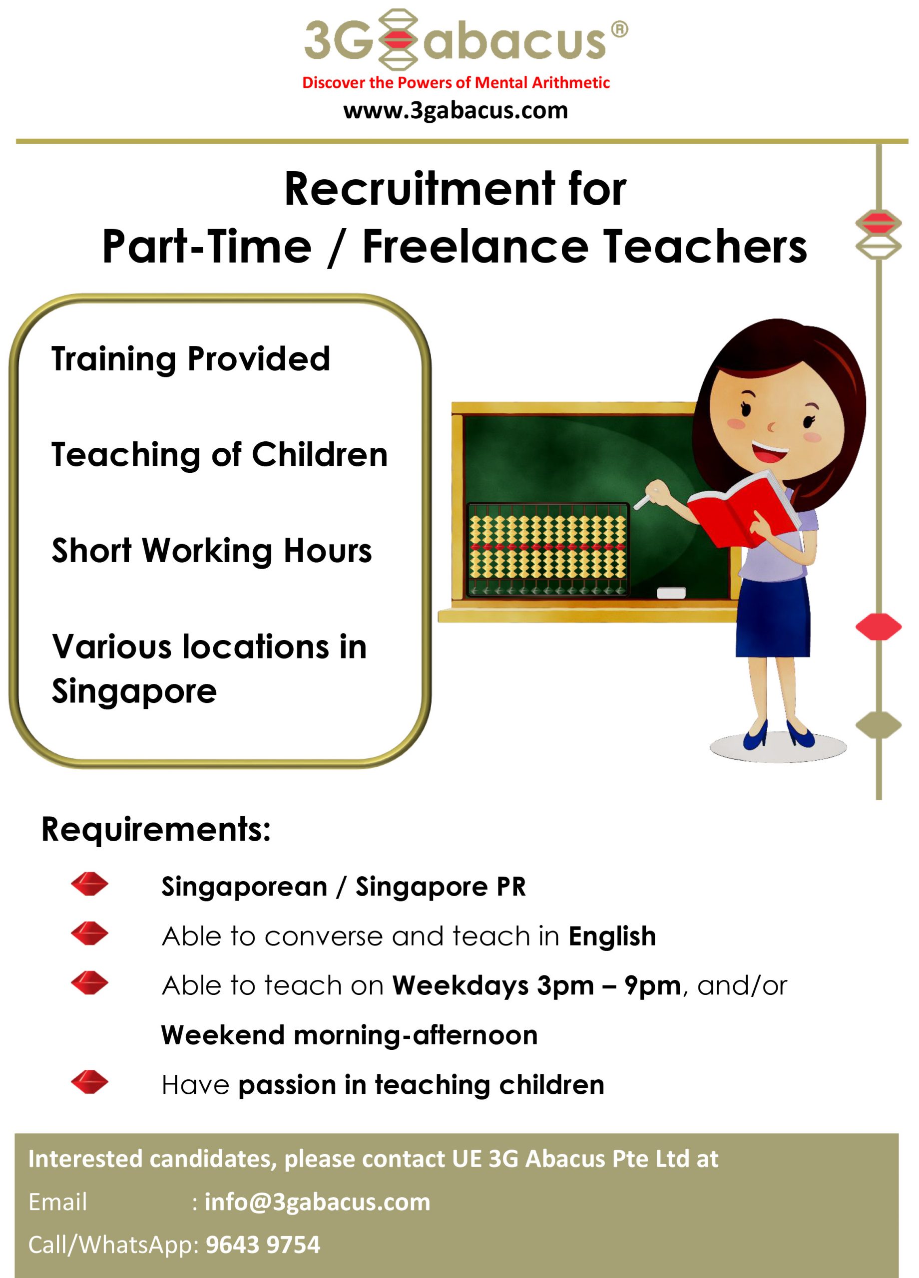Abacus Teacher & Instructors Recruitment 3G Abacus